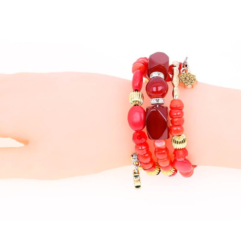 QIAN0813 Adjustable Copper Bracelet with Multilayer Design, Stylish Boho Jewelry for Women, Perfect Chunky and Beaded Bangle Bracelets for Women (Red) - Image 2